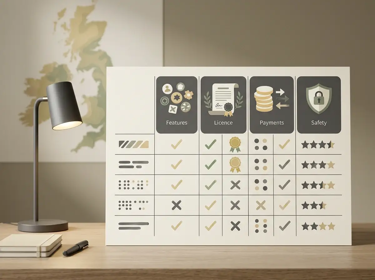 Decision matrix illustration for Gxmble Casino features and trust checks