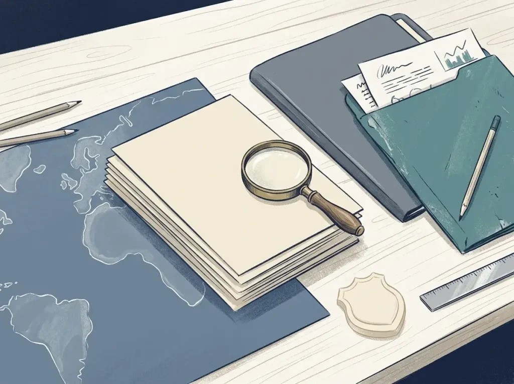 Editorial illustration of a licence register checklist for an online casino