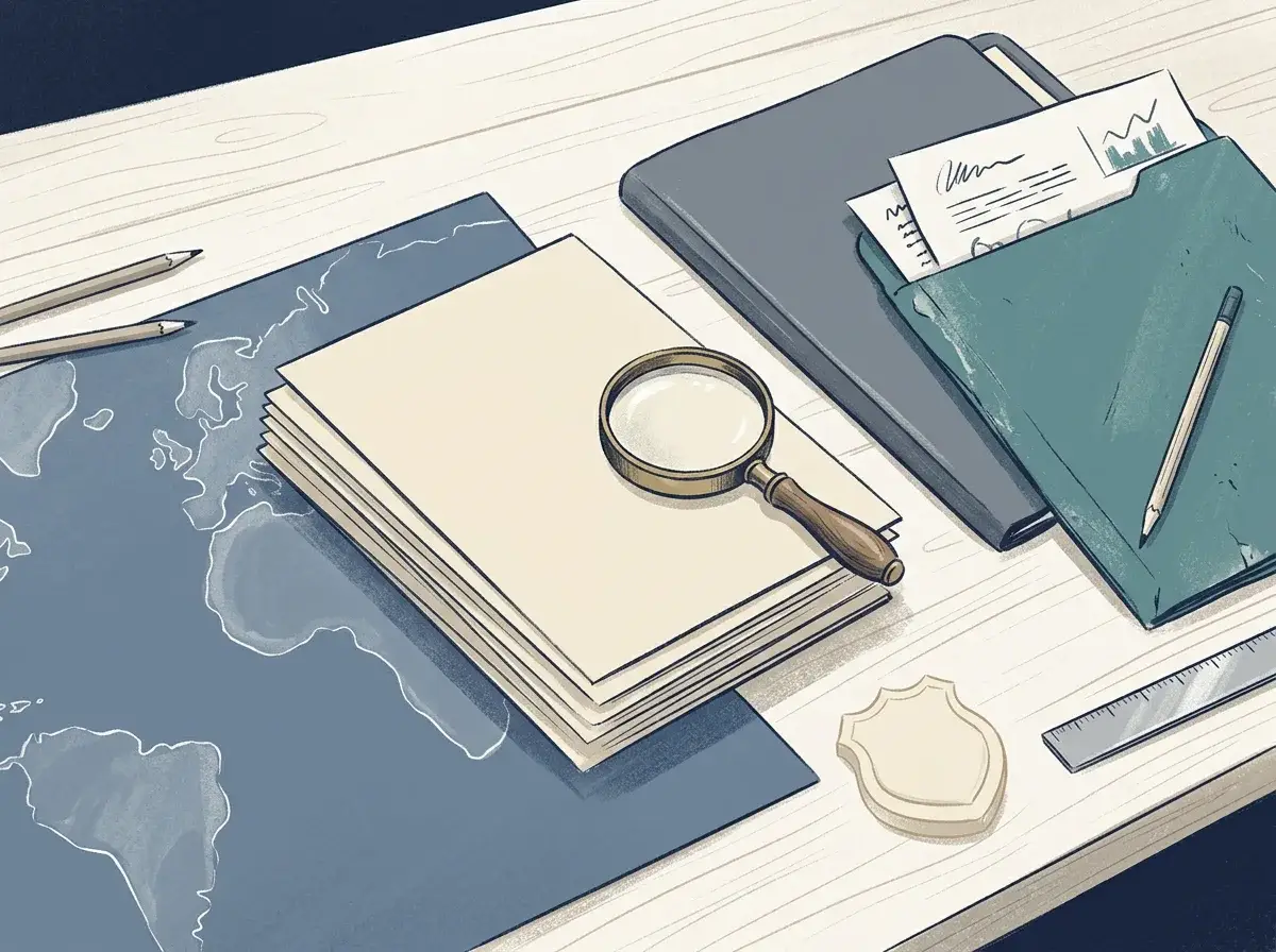 Editorial illustration of a licence register checklist for an online casino