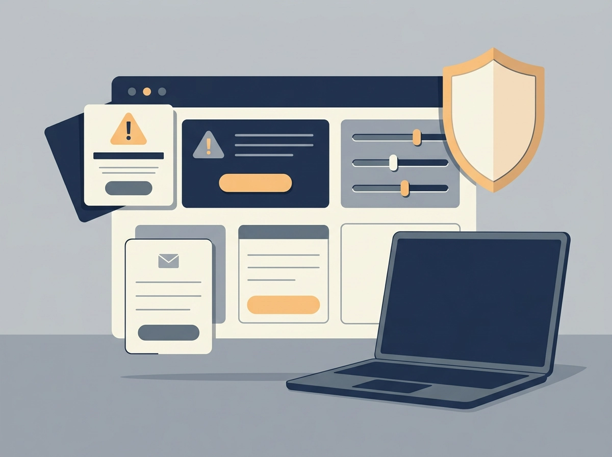 Editorial illustration of a responsible self-exclusion warning panel for no-GamStop searches